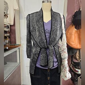 ZoZo tie front cardigan sweater black and grey swirl size large